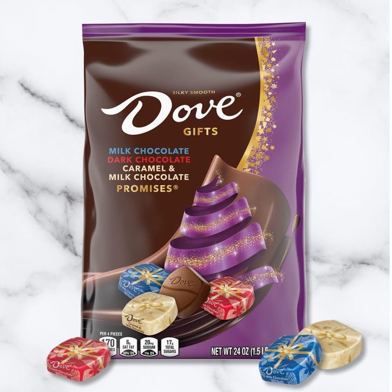 DOVE PROMISES Milk, Dark & Caramel Christmas Candy, Assorted Chocolate Candy Variety Pack, Stocking Stuffers - 24 oz Bag - Image 3