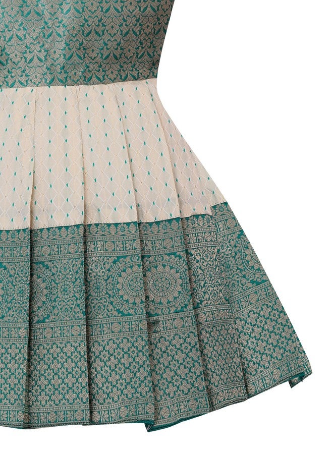 Suzvan Baby Girl's Jacquard Readymade Knee-Length Frock Dress (6-12 Months, Rama Green & Off- White) - Image 4