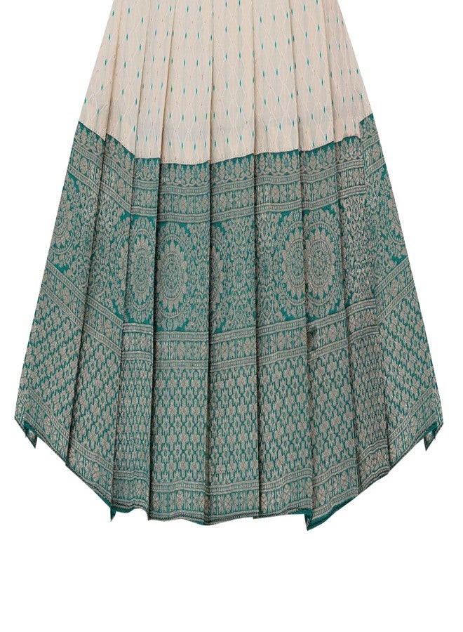 Suzvan Baby Girl's Jacquard Readymade Knee-Length Frock Dress (6-12 Months, Rama Green & Off- White) - Image 3