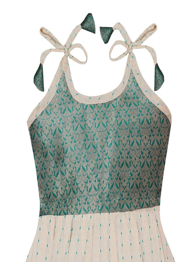 Suzvan Baby Girl's Jacquard Readymade Knee-Length Frock Dress (6-12 Months, Rama Green & Off- White) - Image 2