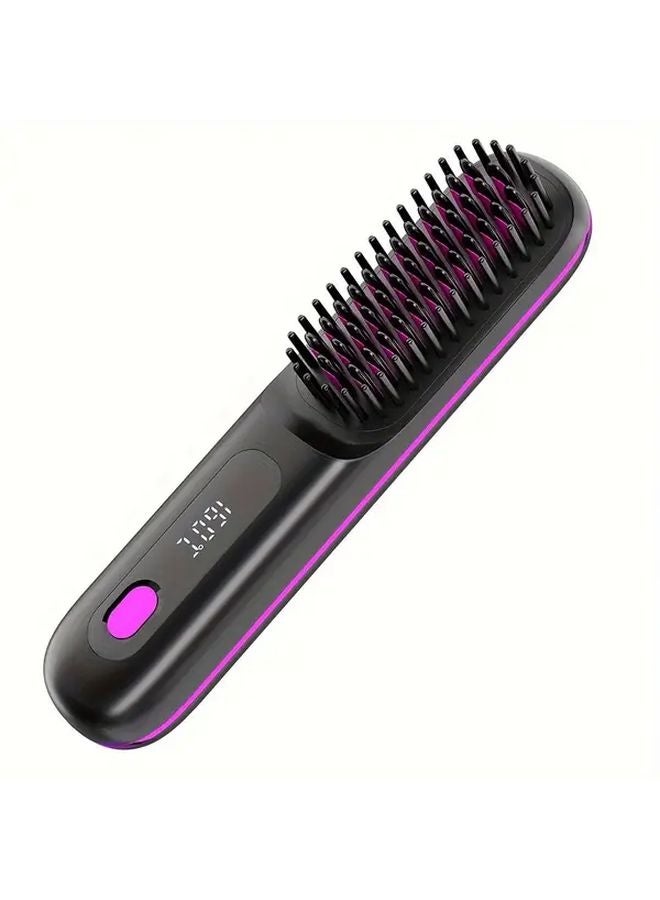 Black USB Rechargeable Straightener Brush with LCD Display Negative Ion Technology - Image 1
