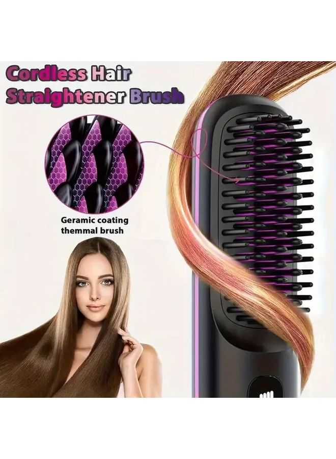 Black USB Rechargeable Straightener Brush with LCD Display Negative Ion Technology - Image 4
