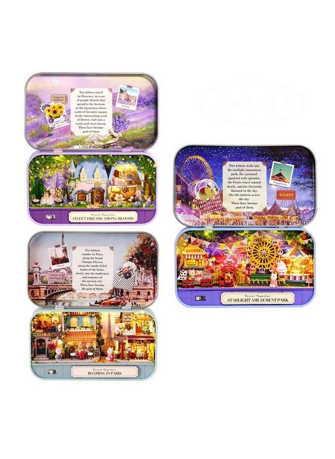 MAGQOO - 3D Wooden Dollhouse Miniature Diy Doll House Kit With Furniture 1:24 Diy Box Theater Kit(Pack Of 3) - Image 1