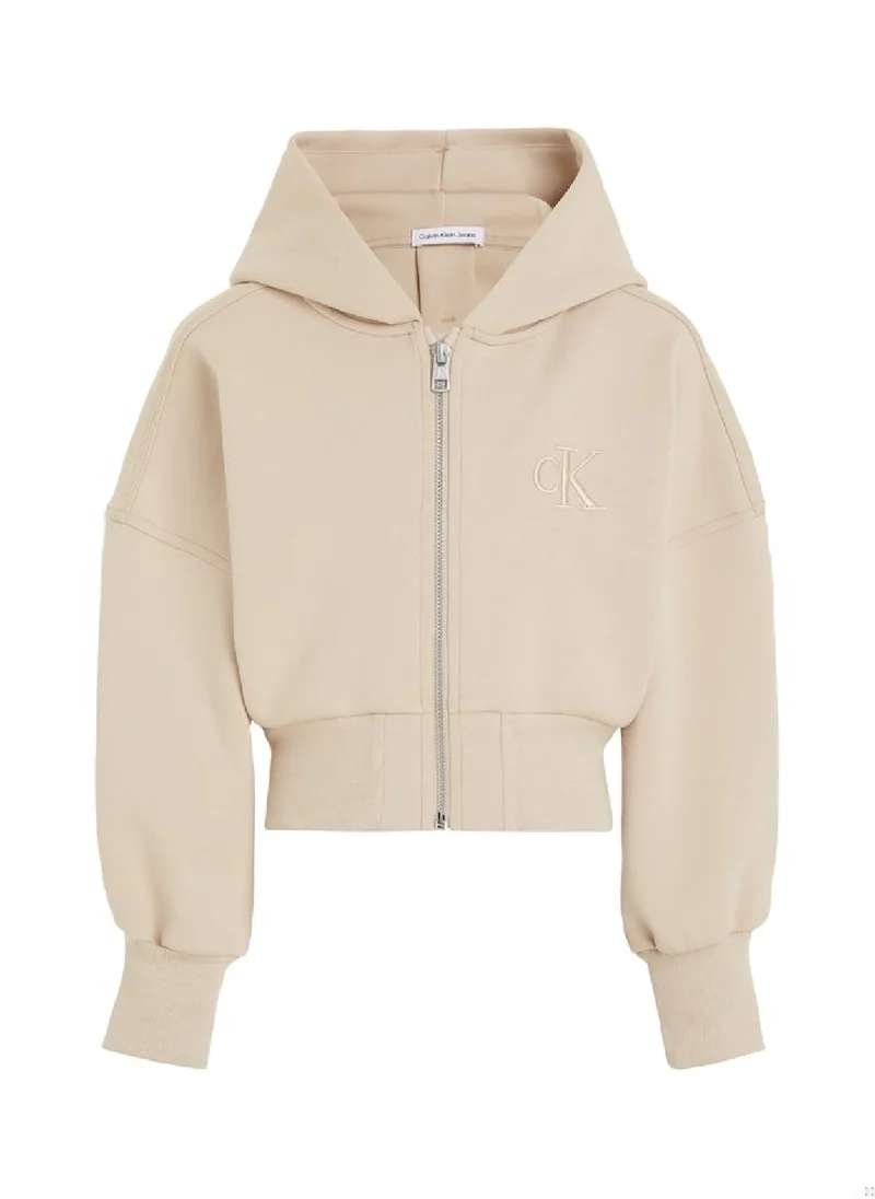 Calvin Klein Jeans Calvin Klein Jeans Kids, Girls' Hoody - Zip Through - Sportswear - Cotton Sweatshirt, Taupe