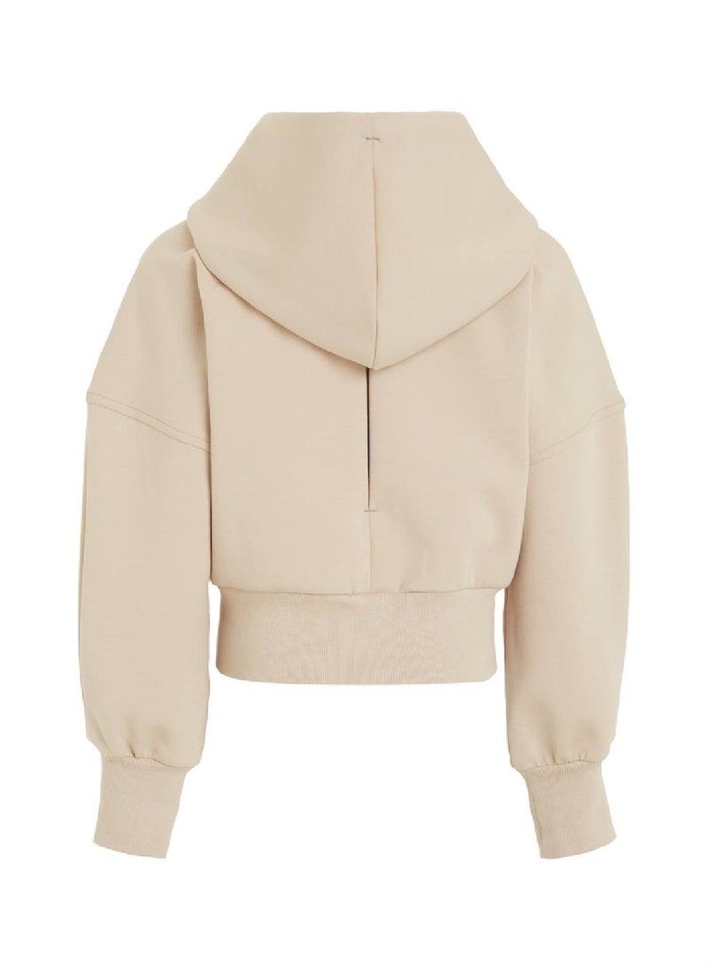 Calvin Klein Jeans - Calvin Klein Jeans Kids, Girls' Hoody - Zip Through - Sportswear - Cotton Sweatshirt, Taupe - Image 1