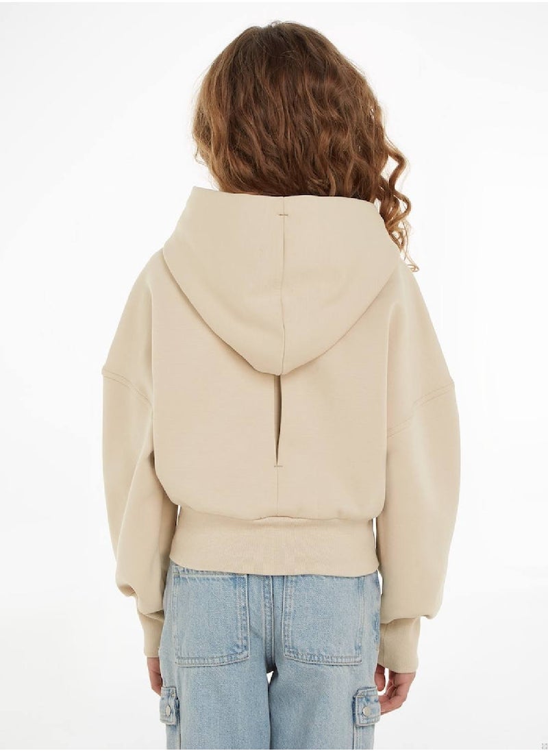 Calvin Klein Jeans - Calvin Klein Jeans Kids, Girls' Hoody - Zip Through - Sportswear - Cotton Sweatshirt, Taupe - Image 1