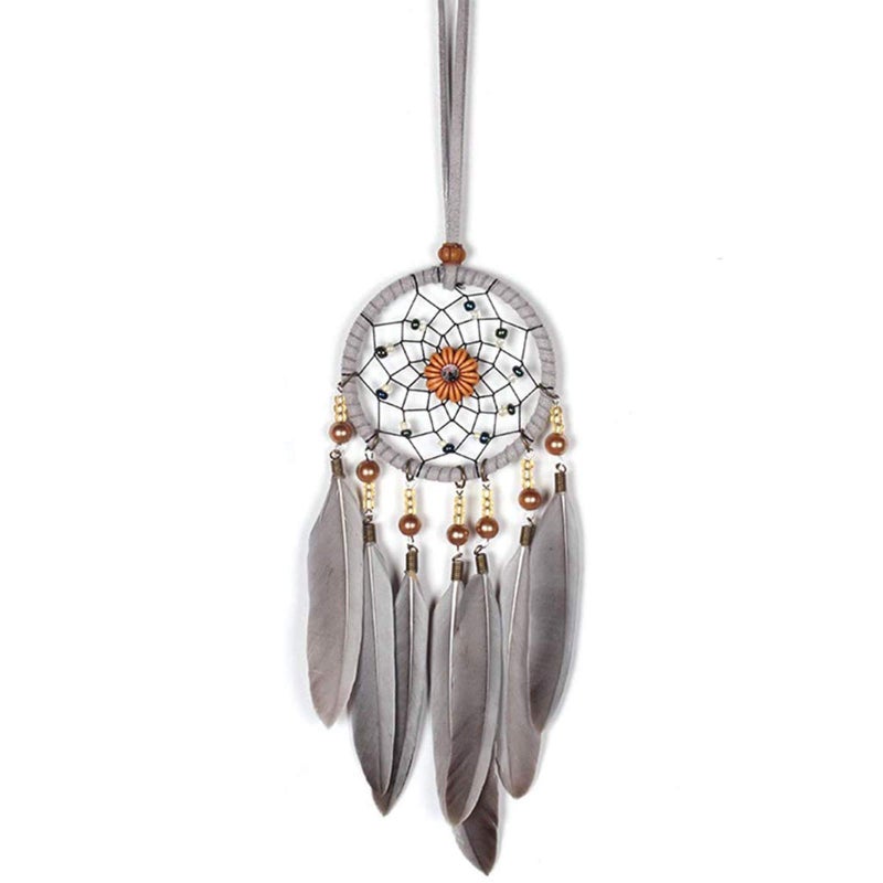 SPANICE Feather Dream Catcher Car Interior Rearview Pendant, Feather Dream Catchers Car Charm for Car Wall Bedroom Hanging Decorations(Style 1 - Grey) - Image 1