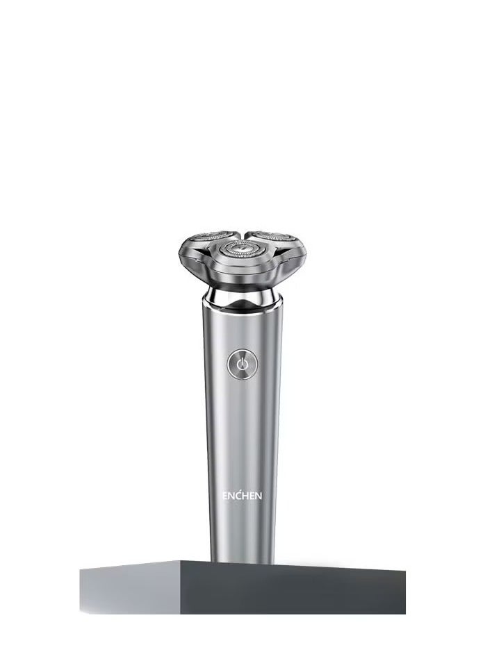 إنشن ماكينة حلاقة كهربائية X6 للرجال، ماكينة حلاقة قابلة للغسل باللون الفضي، رأس مغناطيسي بثلاث شفرات - Image 1