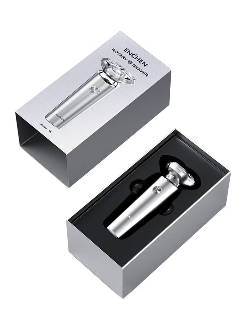 إنشن ماكينة حلاقة كهربائية X6 للرجال، ماكينة حلاقة قابلة للغسل باللون الفضي، رأس مغناطيسي بثلاث شفرات - Image 3