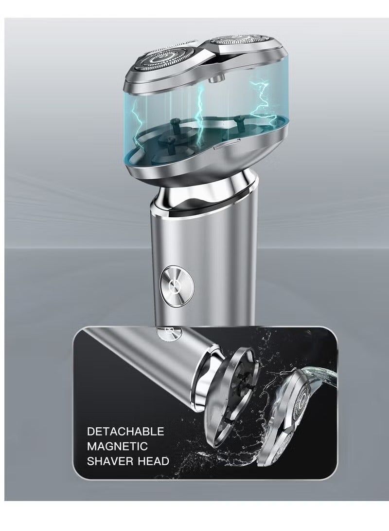 إنشن ماكينة حلاقة كهربائية X6 للرجال، ماكينة حلاقة قابلة للغسل باللون الفضي، رأس مغناطيسي بثلاث شفرات - Image 5