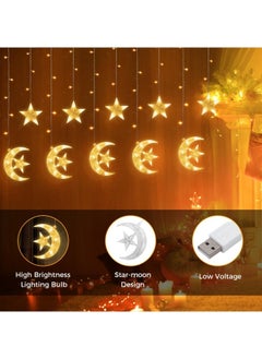 GGEROU Ramadan Window Lights 3.5M LED Stars Moon Curtain Lights Ramadan String Fairy Lights with USB+Battery-Powered and 8 Flashing Modes for Ramadan, Christmas, Wedding Decoration  - Image 3