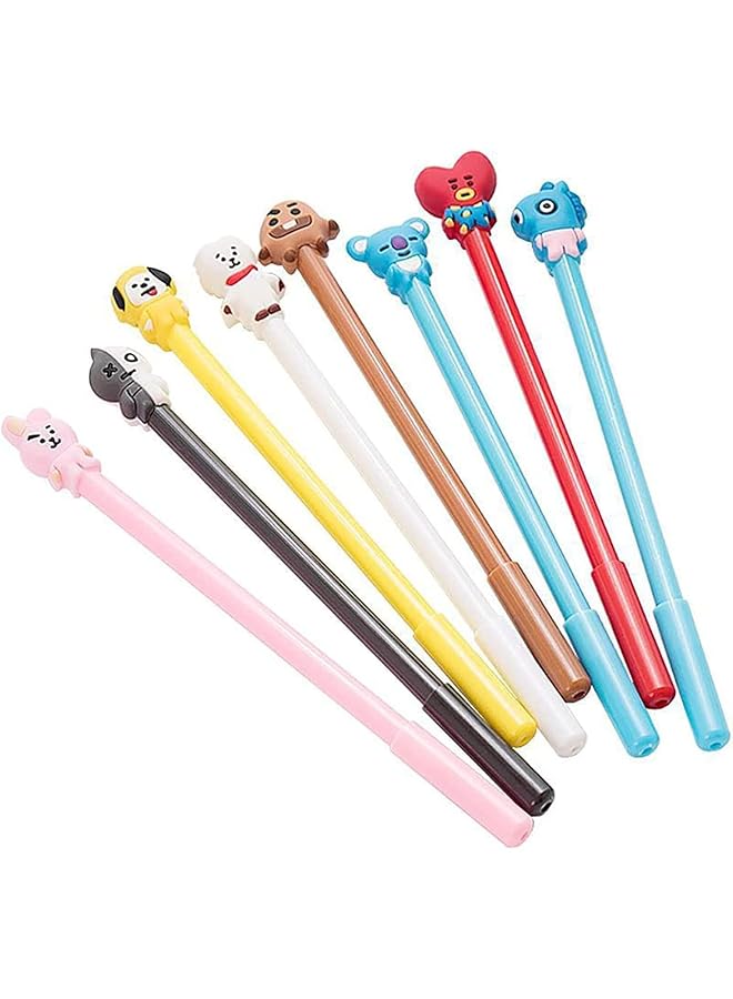Bts Bt21 Figure Black Ink Gel Pen 8Pcs Full Set Official Pen 8