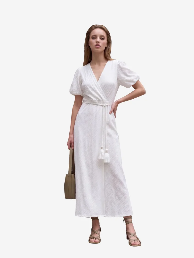 MY FASHION MY FASHION Belted V-Neck Maxi Wrap Dress