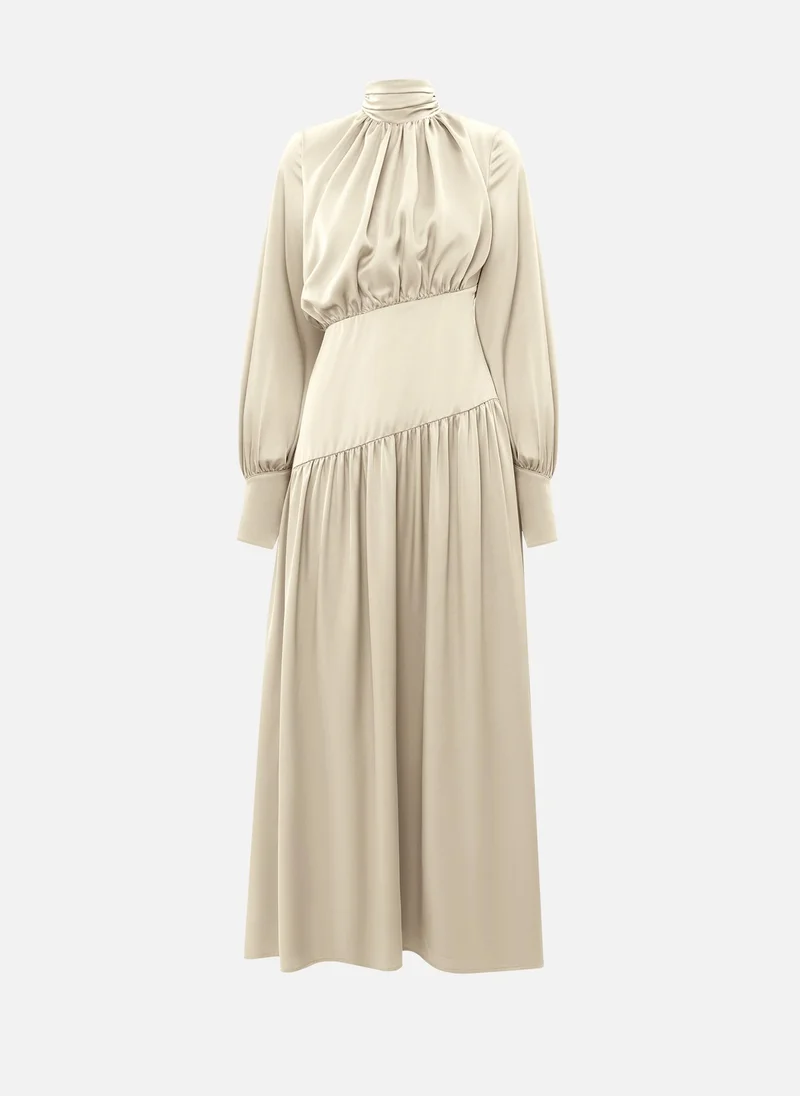 Lichi Smooth fitted maxi dress with pleats on the bodice