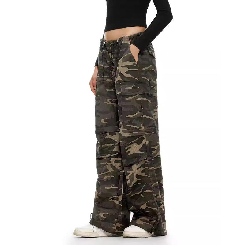 American Retro Camouflage Covers Mens and Womens Sports Casual Pants Couples Loose Wide Leg Straight Pants Hip Hop Trendy Pants Camouflage