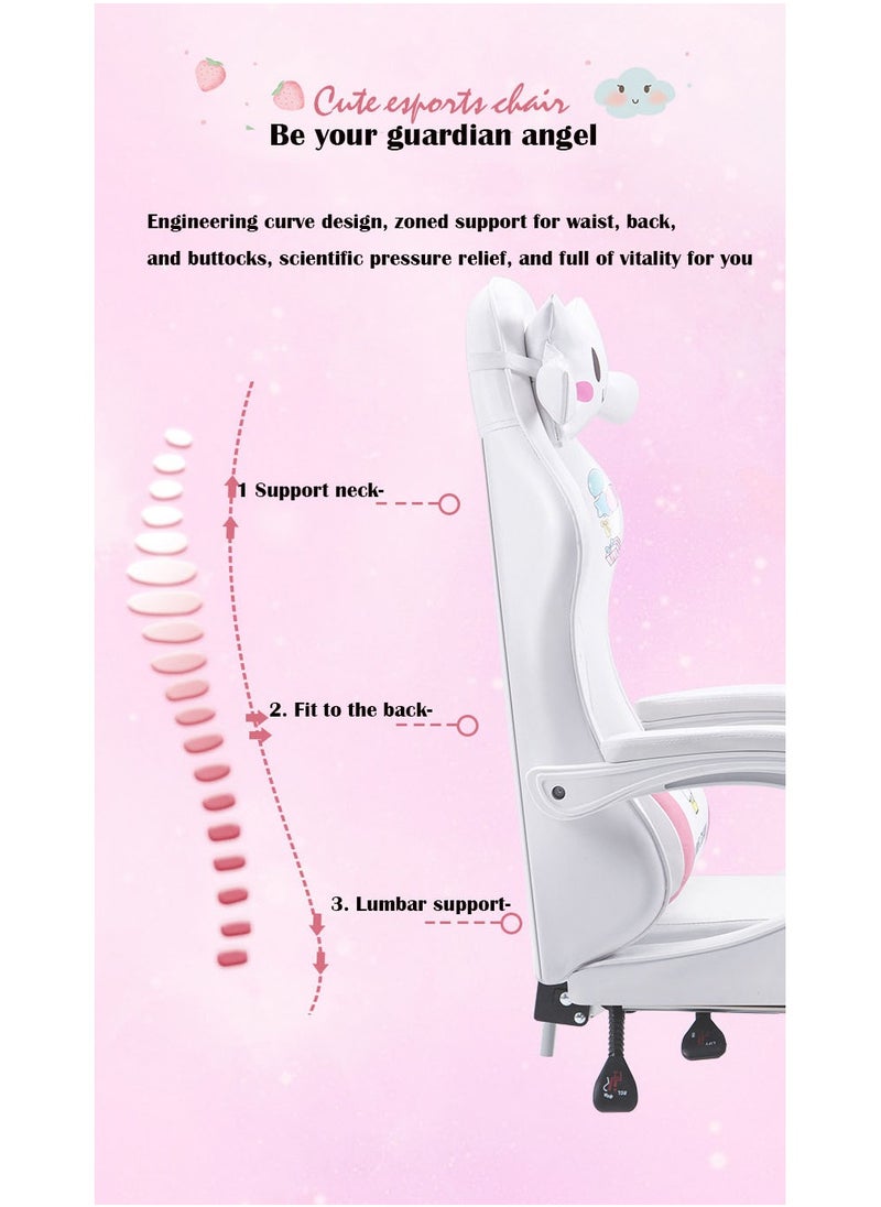 Arabest Gaming Chair, Computer Chair, Home Reclining Dormitory Chair, Cartoon Swivel Chair, Comfortable Sedentary Office Chair, Ergonomic Chair (pink)  - Image 3
