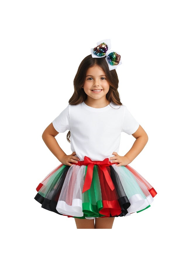 Daddy's Angel UAE National Day Tutu Skirt with Matching Hair Bow – Girls UAE Flag Outfit | Red, Green, White & Black | Kids National Day Costume - Image 1