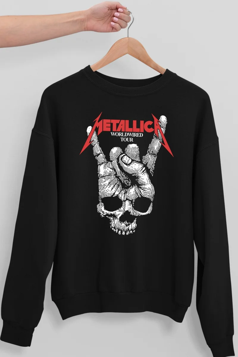 روك اند رول Dry Hand Black Oversize Crew Neck Thick Women's Sweatshirt