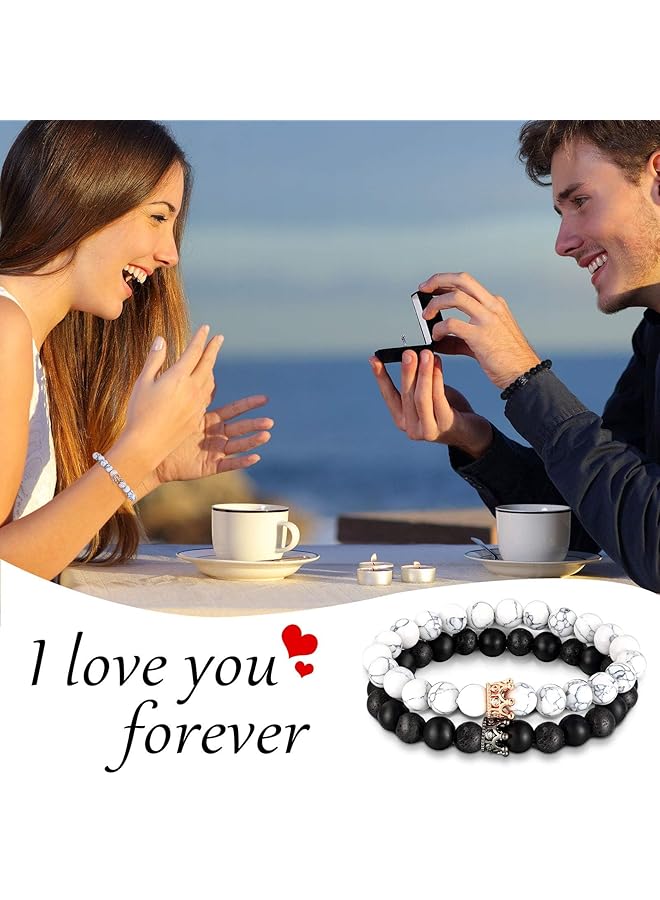 erorex 8 Pieces Couples Necklace Bracelet Matching Bracelets Set For Women Men Her King His Queen I Love You Heart Crown Necklaces Boyfriend Girlfriend For Valentines Jewelry Gift - Image 5