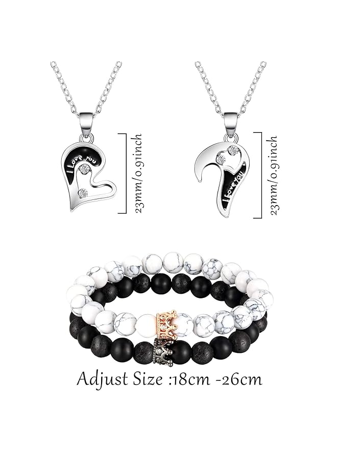 erorex 8 Pieces Couples Necklace Bracelet Matching Bracelets Set For Women Men Her King His Queen I Love You Heart Crown Necklaces Boyfriend Girlfriend For Valentines Jewelry Gift - Image 4