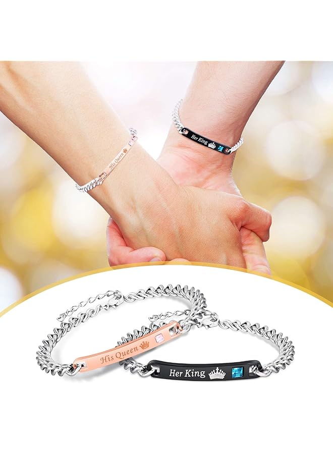 erorex 8 Pieces Couples Necklace Bracelet Matching Bracelets Set For Women Men Her King His Queen I Love You Heart Crown Necklaces Boyfriend Girlfriend For Valentines Jewelry Gift - Image 2