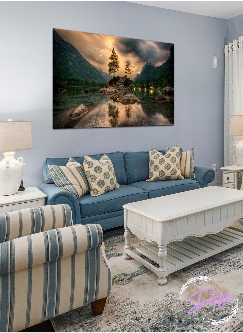Droplyte Green Mountains Reflection in Sea Decorative Wall Art Wall Decor Card Board MDF Home Decor  For Drawing Room, Living Room, Bedroom, Kitchen or Office  60CM x 40CM  - Image 1
