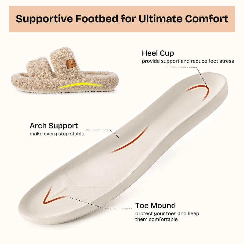 EverFoams Womens Fuzzy Open-toe Slippers Soft Comfy Memory Foam Indoor House Shoes Vintage Khaki, 9-10 US - Image 4