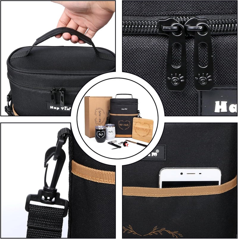 Hap Tim Wedding Gifts for Couples, Bridal Shower Gifts, Engagement Gifts for Newlyweds, Mr and Mrs gifts - Wine Cooler Bag Insulated Wine Carrier Tote with Tumblers, Bamboo Cheese Borad - Image 3