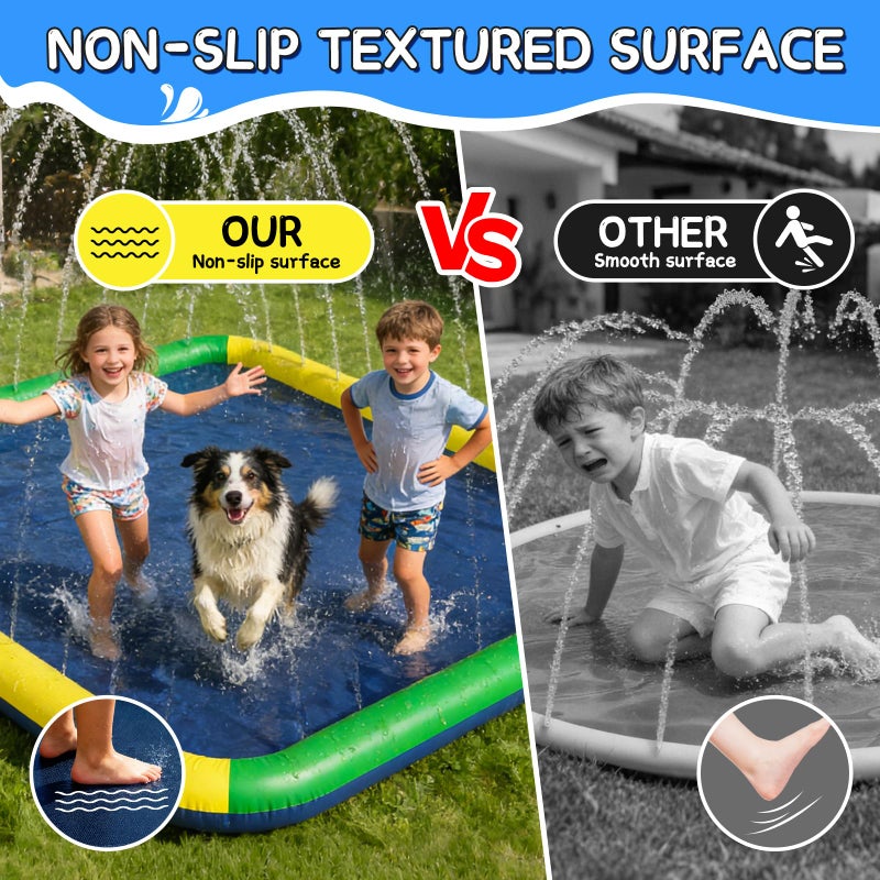 EPN Splash Pad for Kids & Dogs, EPN 140"-100" Extra Large Non-Slip Sprinkler Splash Pad, Thickened 0.5mm PVC Water Play Mat, Outdoor Water Toy for Backyard Summer Fun, Ideal for Toddlers 3+ Boys Girls - Image 2