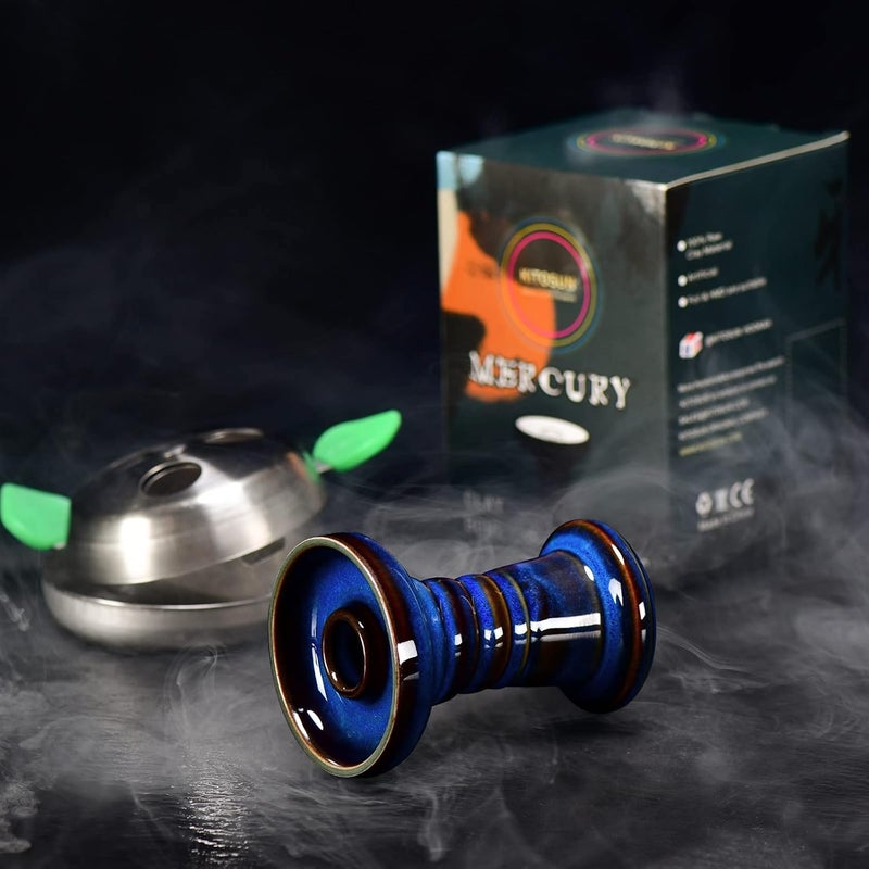 KITOSUN Hookah Bowl Phunnel Shisha Bowl - Clay Hookah Head with Glaze Great for Dark Leaf Black Shisha Flavors Such as Tangiers,Lavoo,Darkside 10-13 Grams 1 Hour Smoking Session (Mercury-Denim) - Image 2
