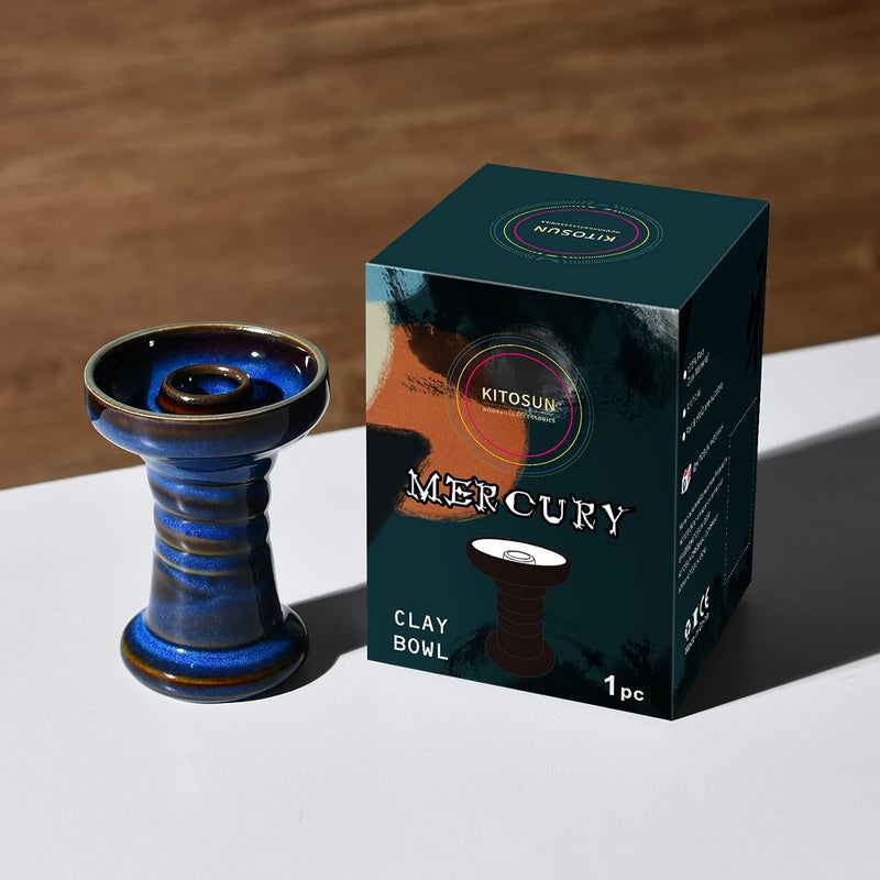 KITOSUN Hookah Bowl Phunnel Shisha Bowl - Clay Hookah Head with Glaze Great for Dark Leaf Black Shisha Flavors Such as Tangiers,Lavoo,Darkside 10-13 Grams 1 Hour Smoking Session (Mercury-Denim) - Image 5
