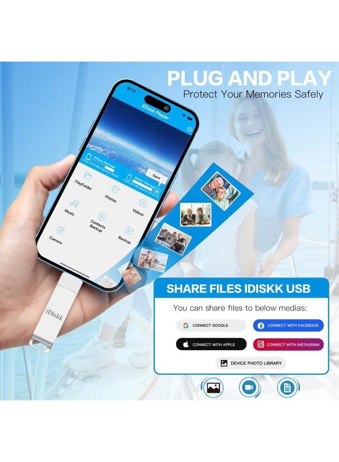 iDiskk App*le Mfi Certified 512GB Photo Storage Stick iPhone USB Storage Flash Drive for iPhone USB Flash Drives Photo Saver FlashDrive for Mac,iPad,PC Thumb Drive for iPhone Photos Videos Auto Backup - Image 4