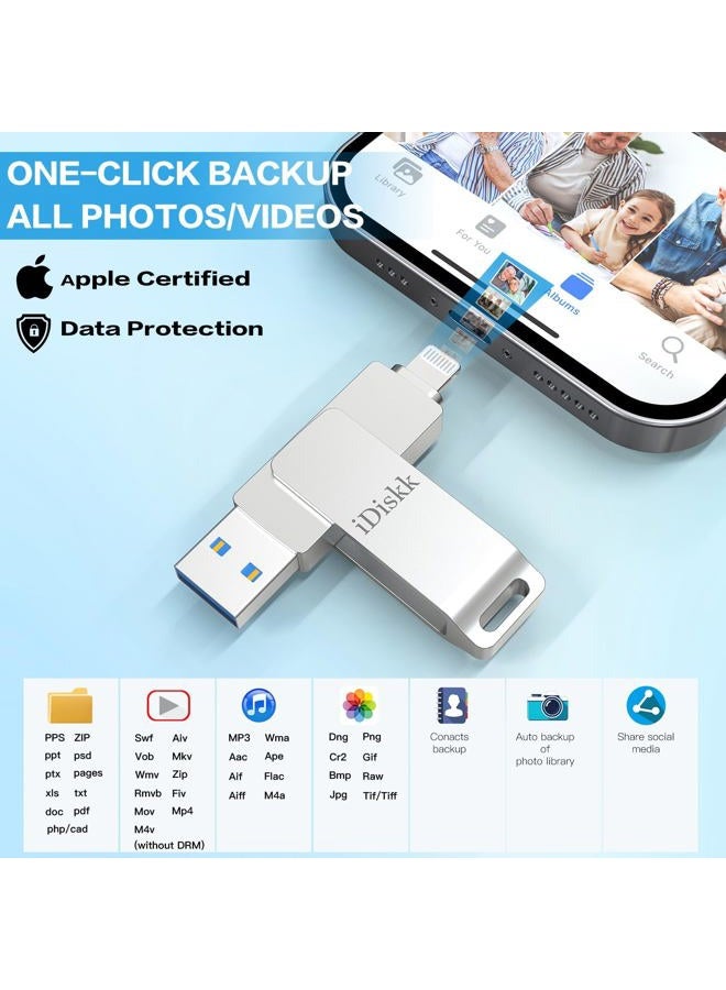 iDiskk App*le Mfi Certified 512GB Photo Storage Stick iPhone USB Storage Flash Drive for iPhone USB Flash Drives Photo Saver FlashDrive for Mac,iPad,PC Thumb Drive for iPhone Photos Videos Auto Backup - Image 2