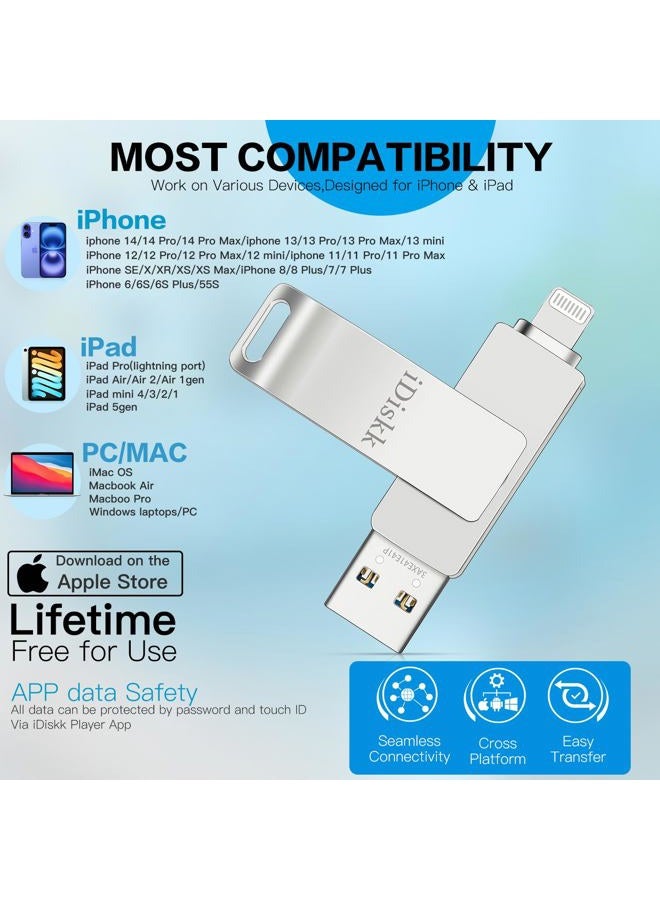 iDiskk App*le Mfi Certified 512GB Photo Storage Stick iPhone USB Storage Flash Drive for iPhone USB Flash Drives Photo Saver FlashDrive for Mac,iPad,PC Thumb Drive for iPhone Photos Videos Auto Backup - Image 5