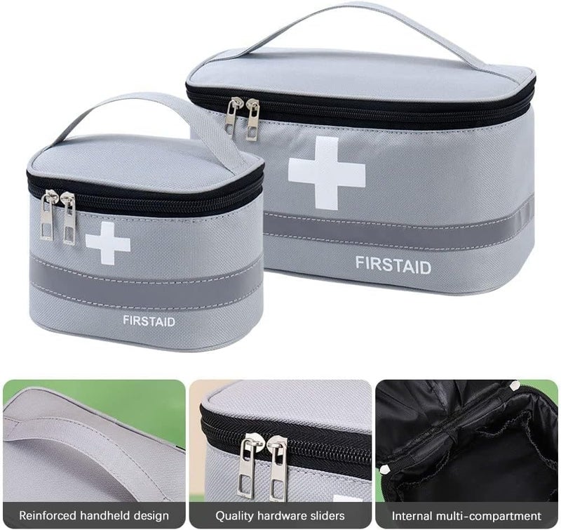 SWIUKPHE 2 Pcs Empty First Aid Bags with Small Medical Pouch, Insulated Survival Medicine Bag, Portable Medication Travel Carrying Case with Handle for Car Home Camping Office Workplace (Deep Grey) - Image 5