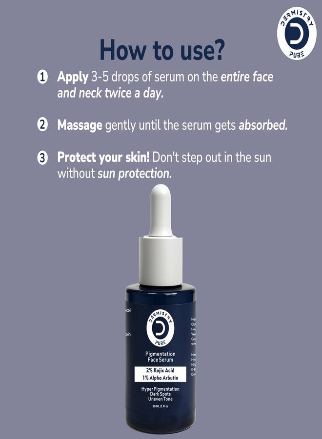 Dermistry Pure 2% Kojic Acid 1% Alpha Arbutin Face Serum & Kojic Acid Face Wash Combo for Pigmentation De-Tan Dark Spots Uneven Tone Glowing Skin - For Men & Women, All Skin Types - 130ml - Image 5