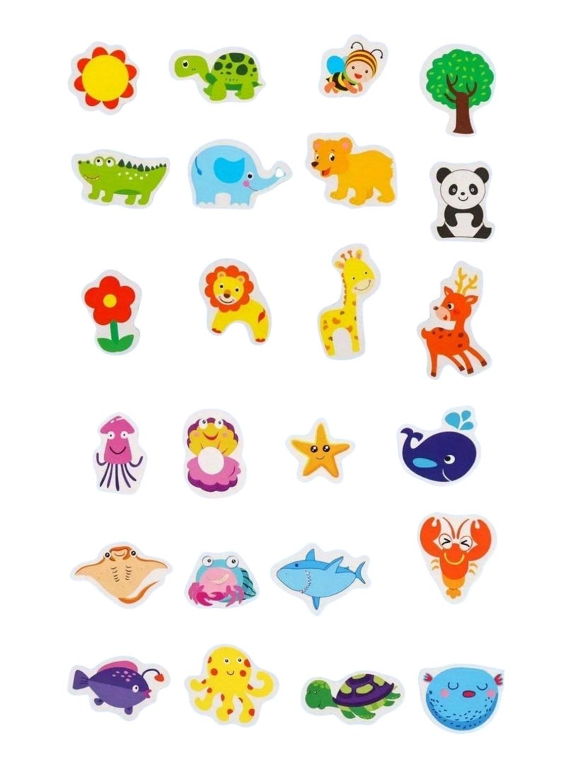 24pcs, Wooden Refrigerator Magnets, Cute Land Marine Animals Fridge Magnets, Children's early education puzzle magnetic sticker, Cute Decorative Magnets, Office Magnets, Personalized Fridge Magnet For Kitchen Office Whiteboard Locker Cabinet And Dishwasher, Kitchen Decoration, Home Decoration - Image 1