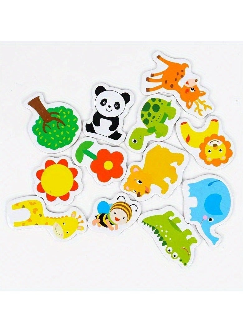 24pcs, Wooden Refrigerator Magnets, Cute Land Marine Animals Fridge Magnets, Children's early education puzzle magnetic sticker, Cute Decorative Magnets, Office Magnets, Personalized Fridge Magnet For Kitchen Office Whiteboard Locker Cabinet And Dishwasher, Kitchen Decoration, Home Decoration - Image 2