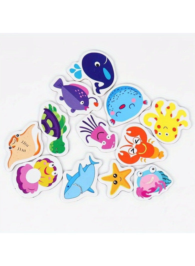 24pcs, Wooden Refrigerator Magnets, Cute Land Marine Animals Fridge Magnets, Children's early education puzzle magnetic sticker, Cute Decorative Magnets, Office Magnets, Personalized Fridge Magnet For Kitchen Office Whiteboard Locker Cabinet And Dishwasher, Kitchen Decoration, Home Decoration - Image 3