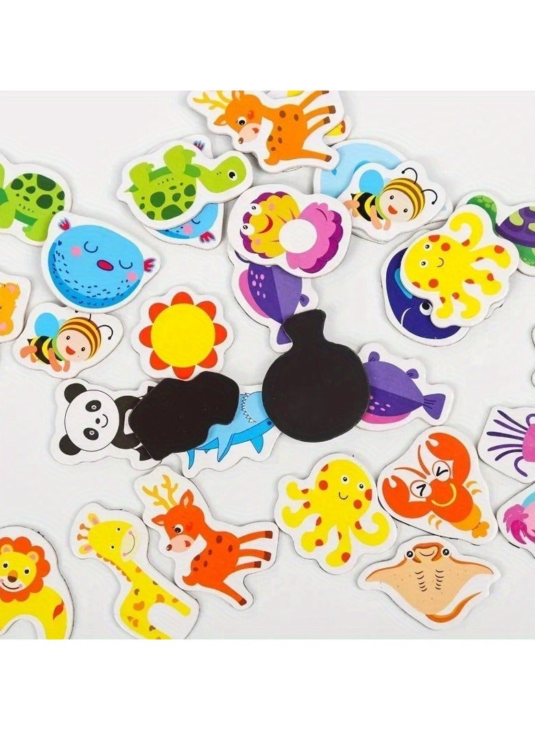 24pcs, Wooden Refrigerator Magnets, Cute Land Marine Animals Fridge Magnets, Children's early education puzzle magnetic sticker, Cute Decorative Magnets, Office Magnets, Personalized Fridge Magnet For Kitchen Office Whiteboard Locker Cabinet And Dishwasher, Kitchen Decoration, Home Decoration - Image 4