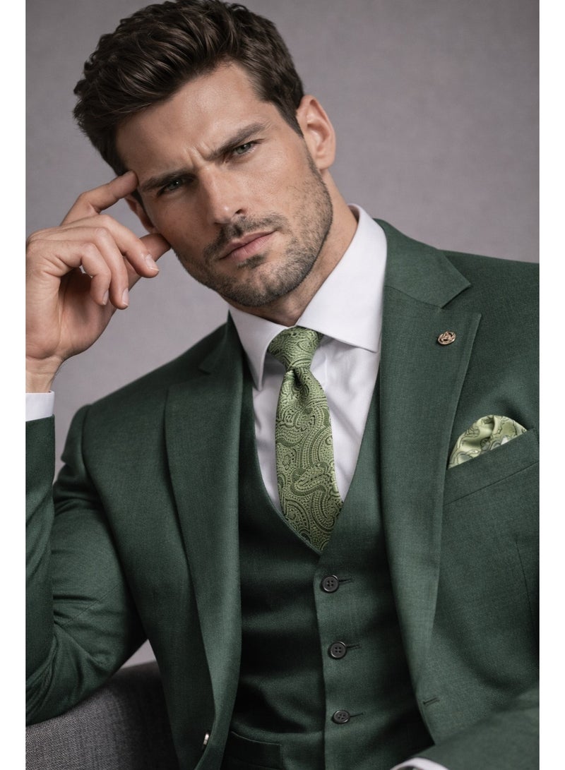 Lavandera Men's Three-Piece Suit, Two-Button, Elegant Style for Occasions and Meetings, Olive Green - Image 2