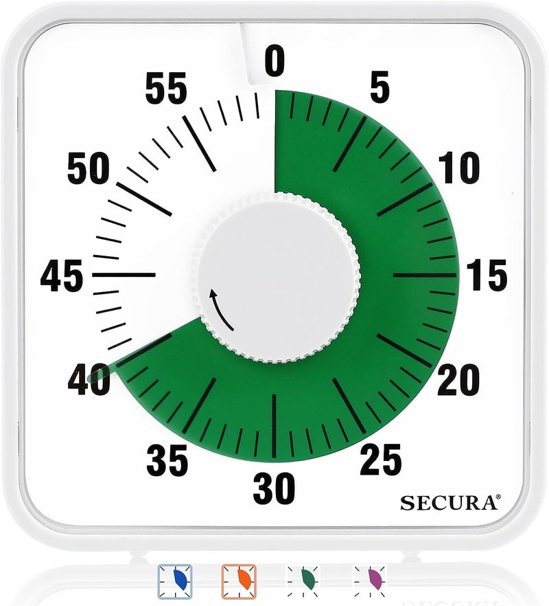 Secura 75 Inch Visual Timer 60 Minute Oversize Visual Countdown Timer for Kids and Adults Durable Mechanical Time Management Tool Green