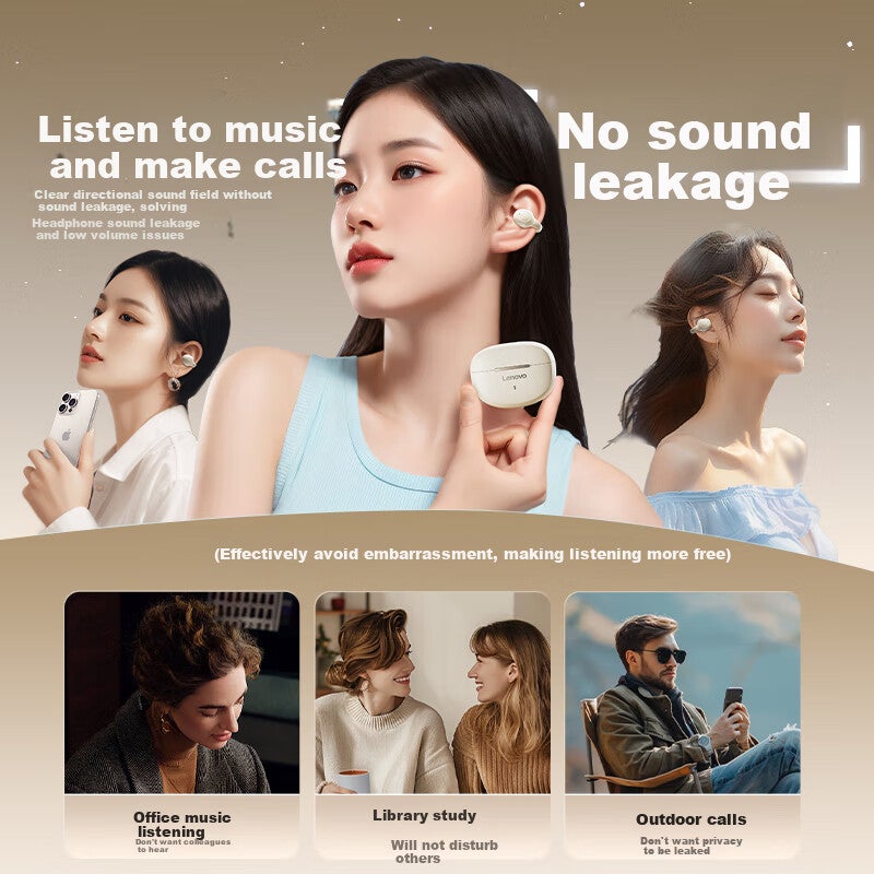 JD Jing Zao سماعات لينوفو بلوتوث، تصميم مفتوح للأذن مع مشبك، سماعات رياضية موسيقية للألعاب بلوتوث 5.4 لاسلكية، متوافقة مع هواتف أبل، شاومي، أوبو، EA420 أسود - Image 4