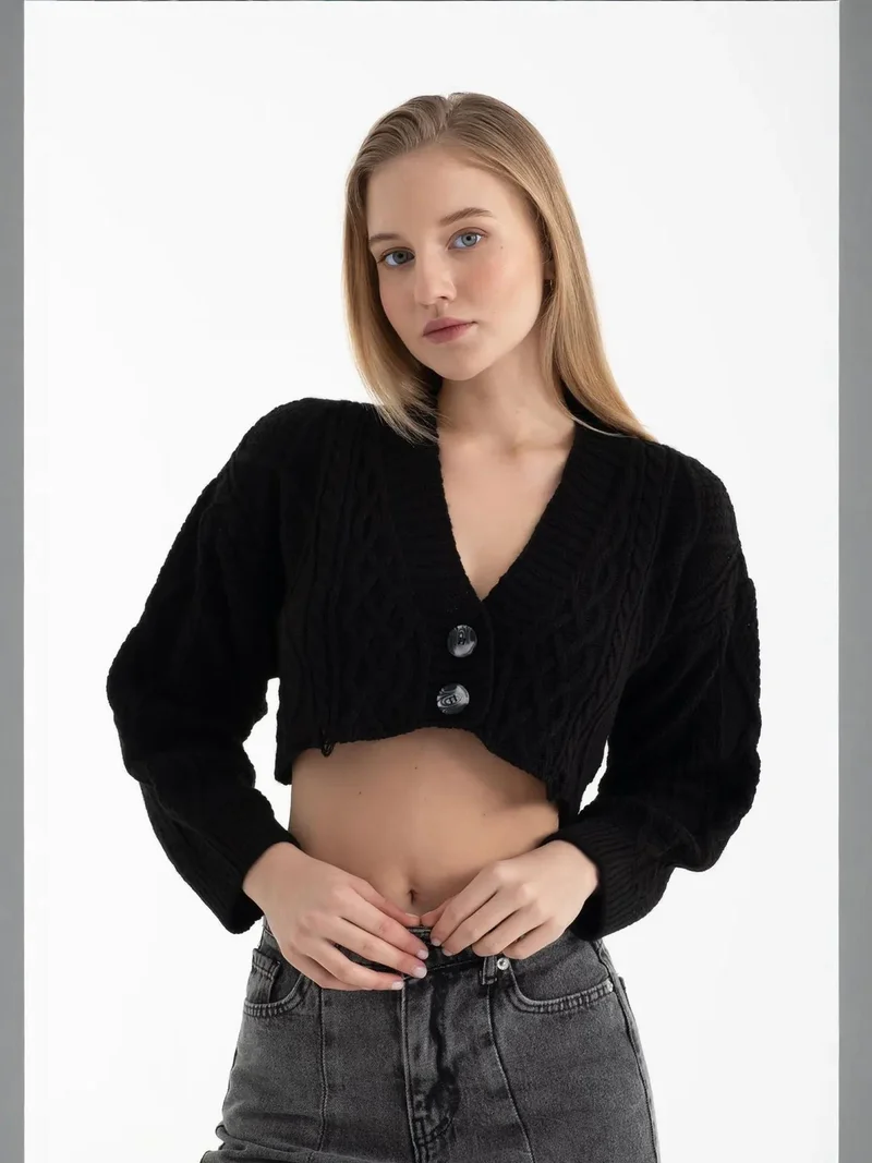 زوبعة كارديجان قصير بأزرار وياقة على شكل حرف