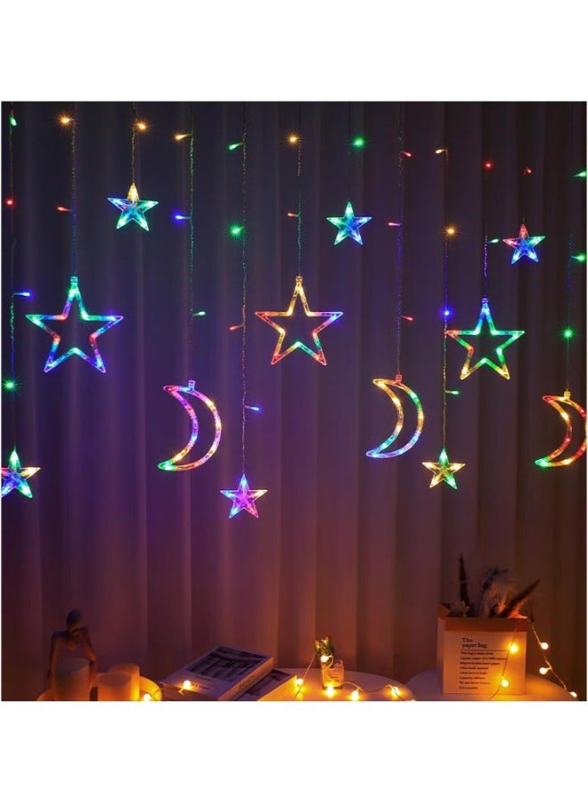 دريمزون ستارة LED على شكل قمر لتزيين غرفة النوم، ستارة LED لإضاءة الكريسماس لتزيين رمضان مع 8 أوضاع مقاومة للماء للديكور الداخلي والخارجي، متعددة الألوان - Image 1