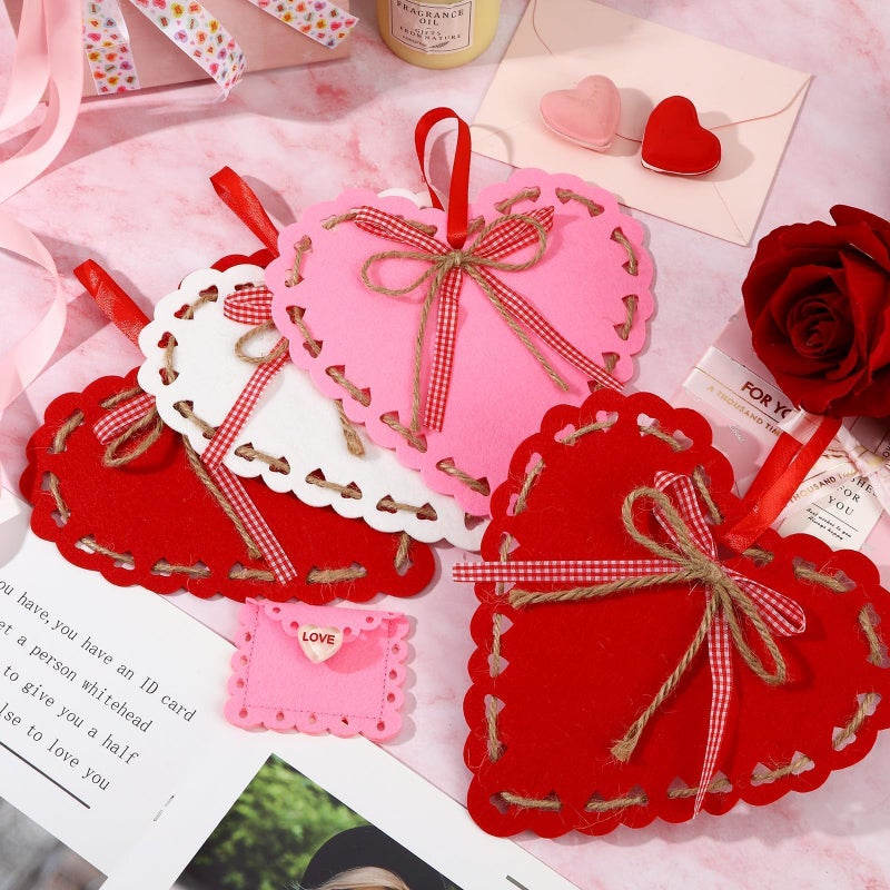 JULMELON Valentines Felt Heart Ornaments, 6 Pcs Large Felt Heart Hanging Decorations Red Pink White Valentine Heart Ornament for Wall Porch Window Wedding Party Decor (7.8Inch) - Image 4