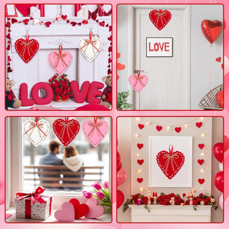 JULMELON Valentines Felt Heart Ornaments, 6 Pcs Large Felt Heart Hanging Decorations Red Pink White Valentine Heart Ornament for Wall Porch Window Wedding Party Decor (7.8Inch) - Image 5