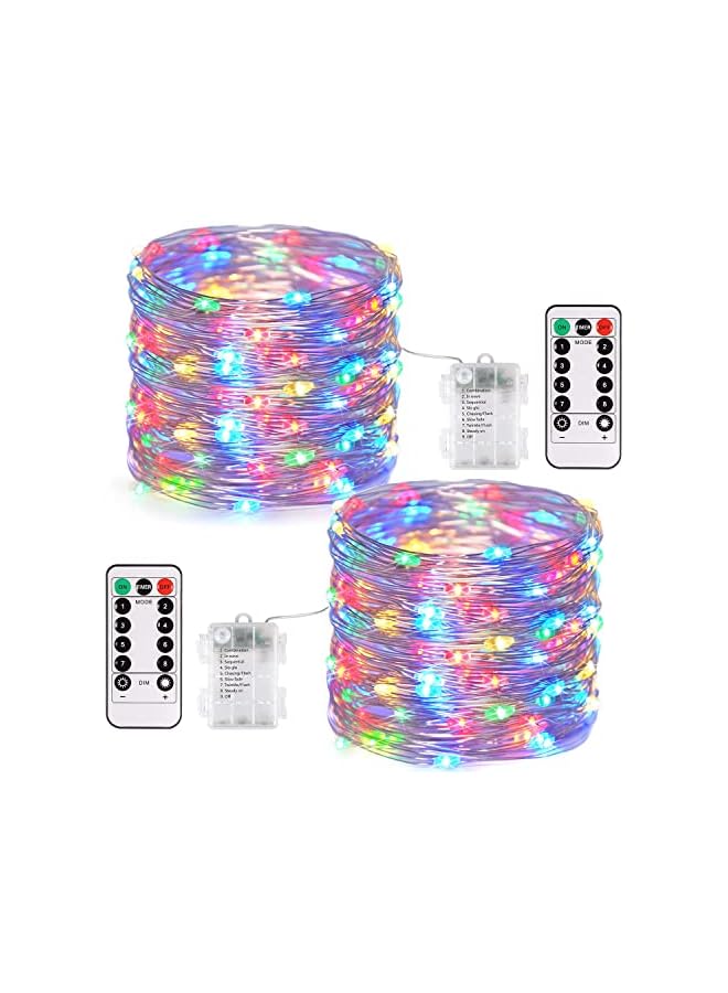 The Bros 2 Pack 20M 200 LED Fairy Lights Battery Operated Ramadan Decoration Lights with Remote Waterproof 8 Modes Firefly Twinkle String Lights for Diwali Christmas Valentine's Day Gift Decoration Colorful - Image 2