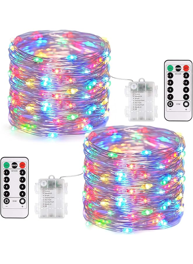 The Bros 2 Pack 20M 200 LED Fairy Lights Battery Operated Ramadan Decoration Lights with Remote Waterproof 8 Modes Firefly Twinkle String Lights for Diwali Christmas Valentine's Day Gift Decoration Colorful - Image 1