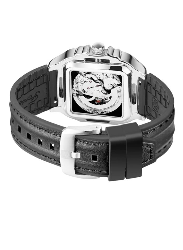 FORSINING Men's Waterproof Skeleton Stylish Watch Automatic Steampunk Self Winding Strap Luminous Square Wrist Watch - Image 4